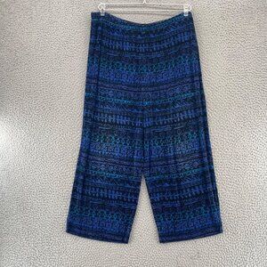 Chicos Pants Womens 3 US 16 Blue Pattern Travelers Knit Stretch Pull On Capri